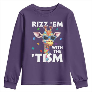 Funny Autism Giraffe Youth Sweatshirt Rizz Em With The Tism TS02 Purple Print Your Wear