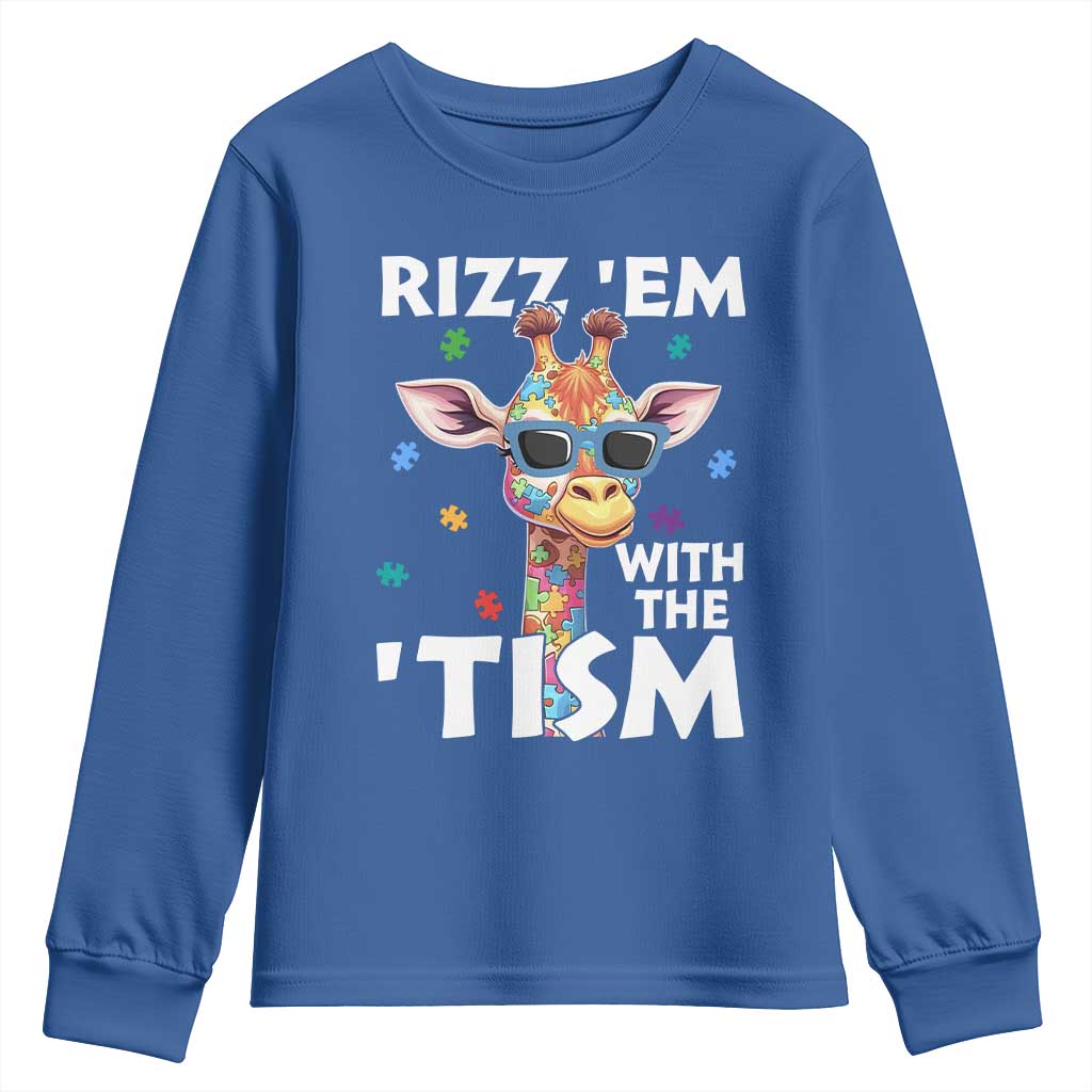 Funny Autism Giraffe Youth Sweatshirt Rizz Em With The Tism TS02 Royal Blue Print Your Wear
