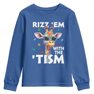 Funny Autism Giraffe Youth Sweatshirt Rizz Em With The Tism TS02 Royal Blue Print Your Wear