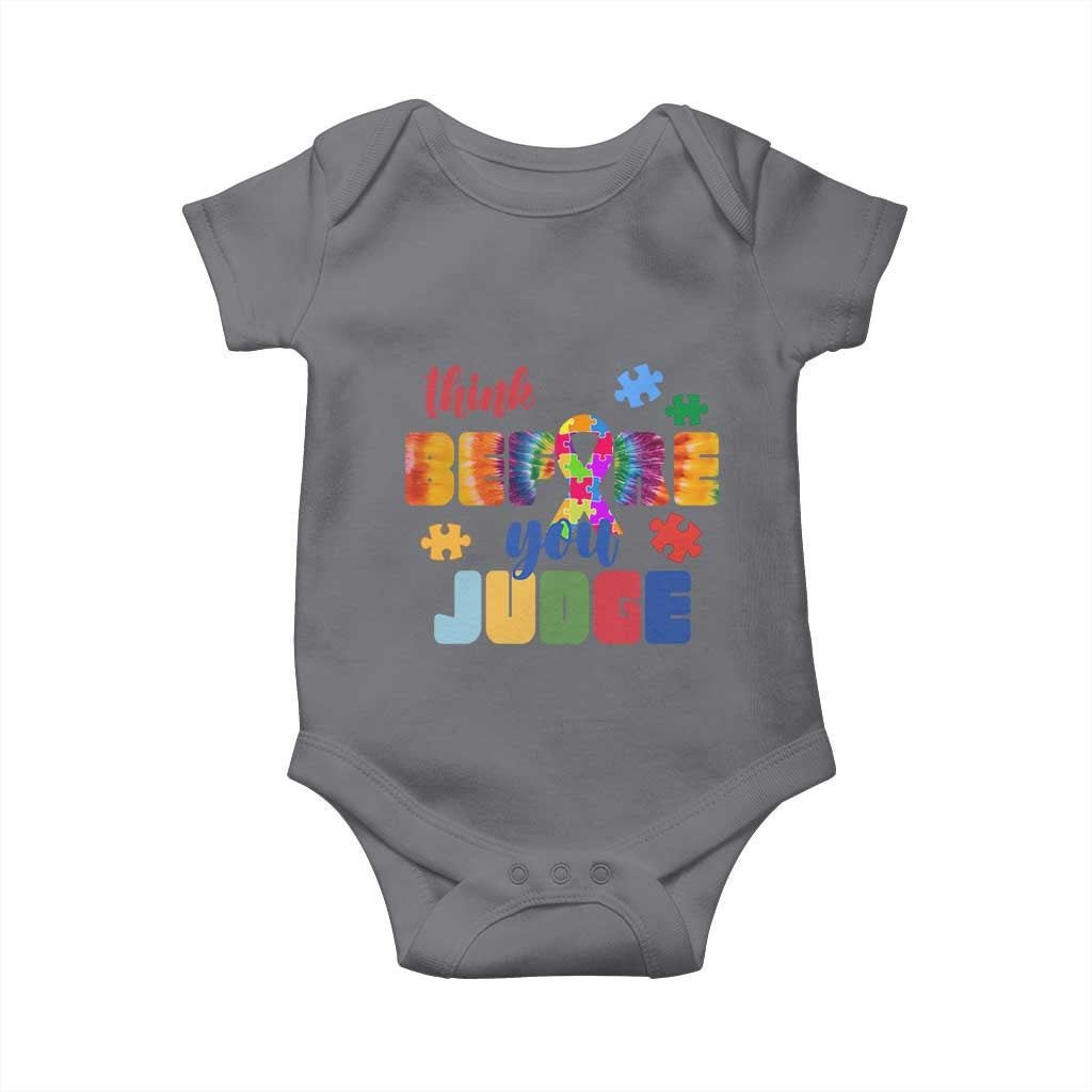 Autism Awareness Baby Onesie Think Before You Judge Autistic Support TS02 Charcoal Print Your Wear