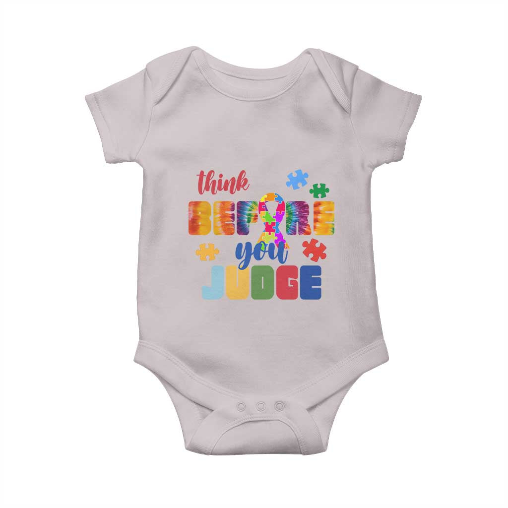 Autism Awareness Baby Onesie Think Before You Judge Autistic Support TS02 Ice Gray Print Your Wear