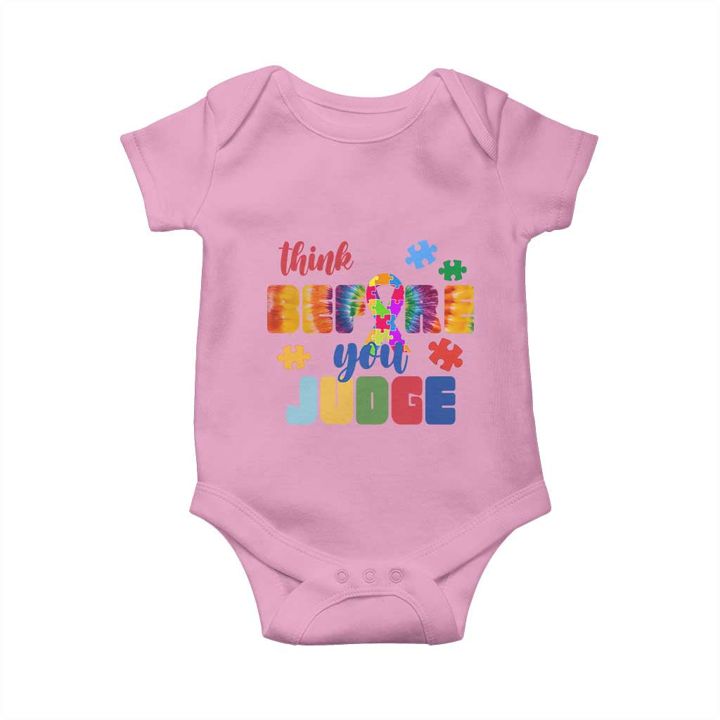 Autism Awareness Baby Onesie Think Before You Judge Autistic Support TS02 Light Pink Print Your Wear