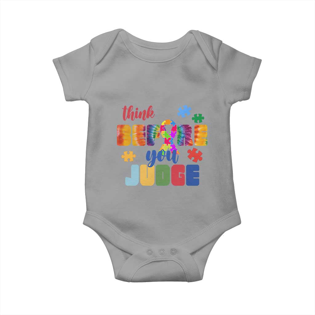 Autism Awareness Baby Onesie Think Before You Judge Autistic Support TS02 Sport Gray Print Your Wear