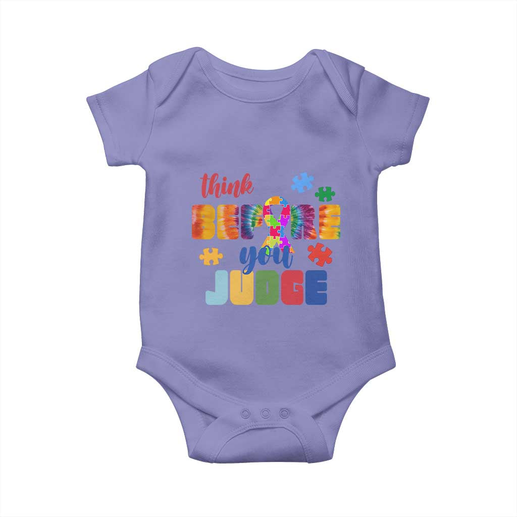 Autism Awareness Baby Onesie Think Before You Judge Autistic Support TS02 Violet Print Your Wear