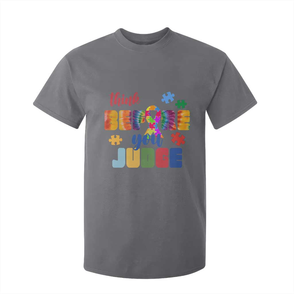 Autism Awareness T Shirt For Kid Think Before You Judge Autistic Support TS02 Charcoal Print Your Wear