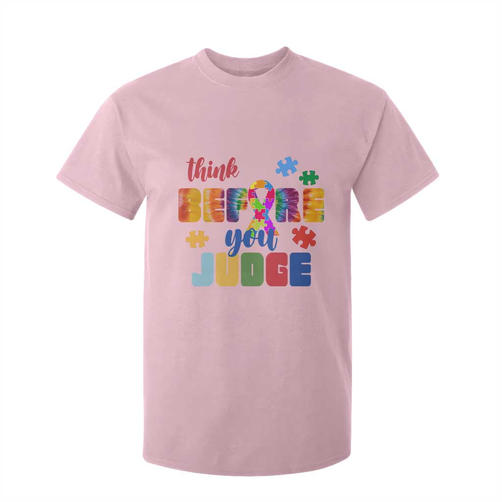 Autism Awareness T Shirt For Kid Think Before You Judge Autistic Support TS02 Light Pink Print Your Wear