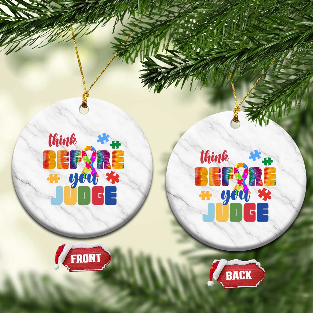 Autism Awareness Ceramic Ornament Think Before You Judge Autistic Support TS02 1pc White Marble Print Your Wear