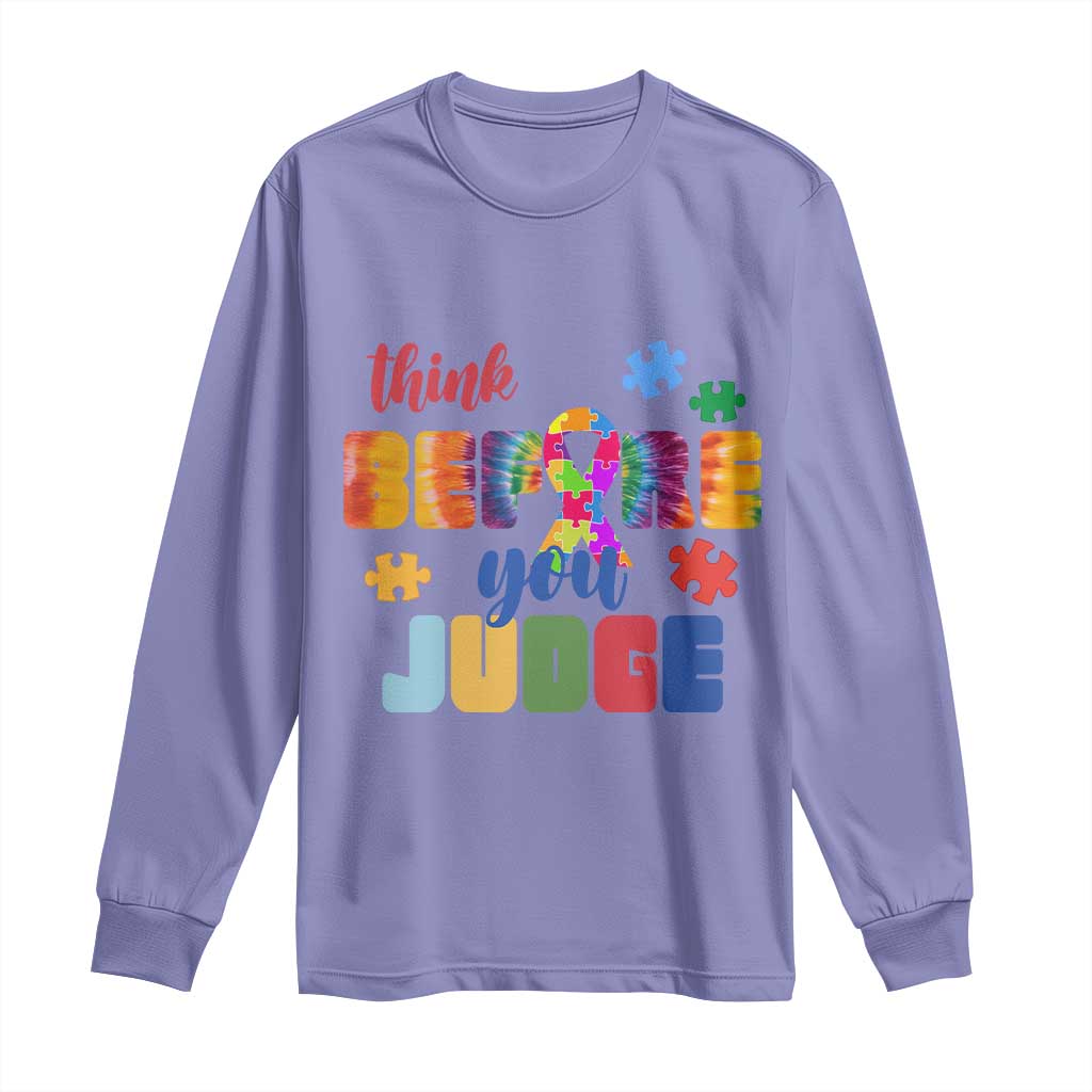 Autism Awareness Long Sleeve Shirt Think Before You Judge Autistic Support TS02 Violet Print Your Wear