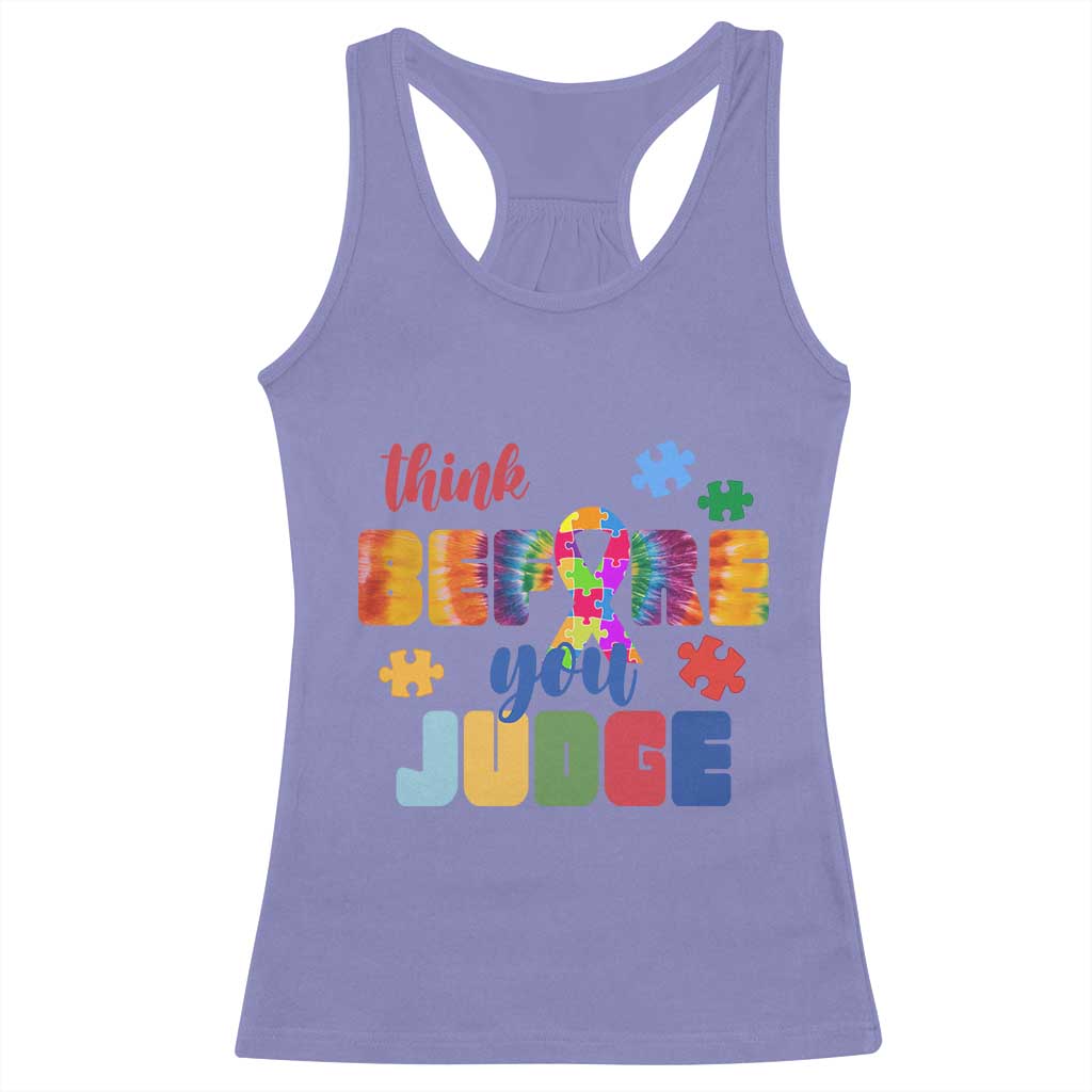 Autism Awareness Racerback Tank Top Think Before You Judge Autistic Support TS02 Violet Print Your Wear