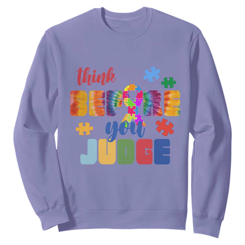 Autism Awareness Sweatshirt Think Before You Judge Autistic Support TS02 Violet Print Your Wear