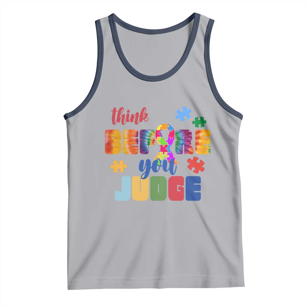 Autism Awareness Tank Top Think Before You Judge Autistic Support TS02 Athletic Heather Navy Print Your Wear