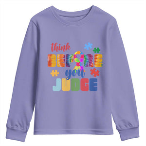 Autism Awareness Youth Sweatshirt Think Before You Judge Autistic Support TS02 Violet Print Your Wear