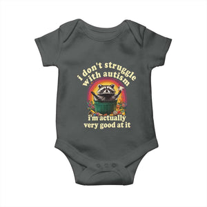 Funny Autistic Raccoon Meme Baby Onesie I Don't Struggle With Autism TS02 Dark Heather Print Your Wear
