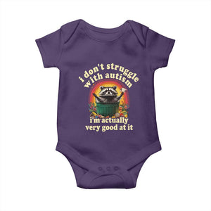 Funny Autistic Raccoon Meme Baby Onesie I Don't Struggle With Autism TS02 Purple Print Your Wear