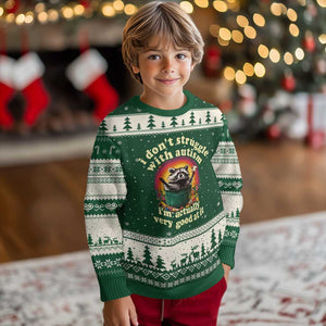 Funny Autistic Raccoon Meme Ugly Christmas Sweater I Don't Struggle With Autism TS02 Forest Green Beige Print Your Wear
