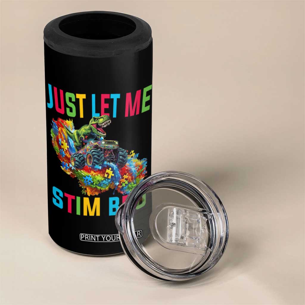 Autistic Dino Rex Driving Monster Truck 4 in 1 Can Cooler Tumbler Autism Is My Superpower TS02 Print Your Wear