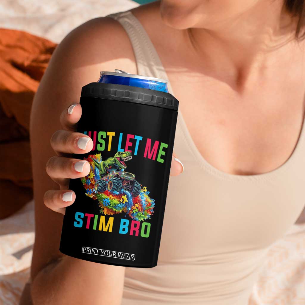 Autistic Dino Rex Driving Monster Truck 4 in 1 Can Cooler Tumbler Autism Is My Superpower TS02 Print Your Wear
