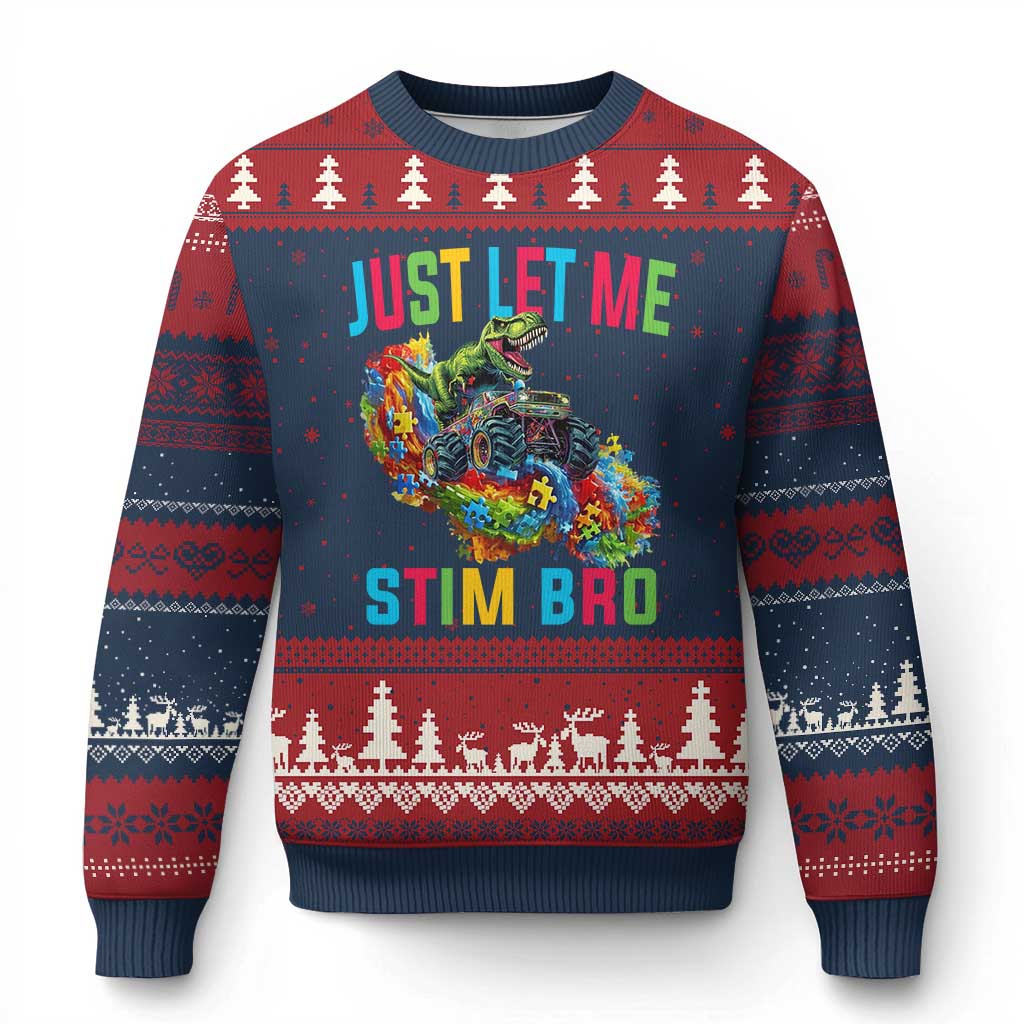 Autistic Dino Rex Driving Monster Truck Ugly Christmas Sweater Autism Is My Superpower TS02 Navy Red Print Your Wear