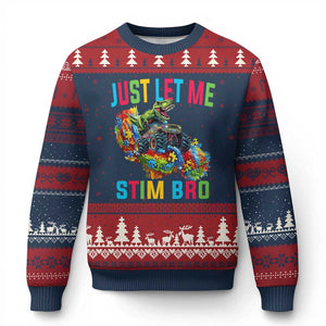 Autistic Dino Rex Driving Monster Truck Ugly Christmas Sweater Autism Is My Superpower TS02 Navy Red Print Your Wear