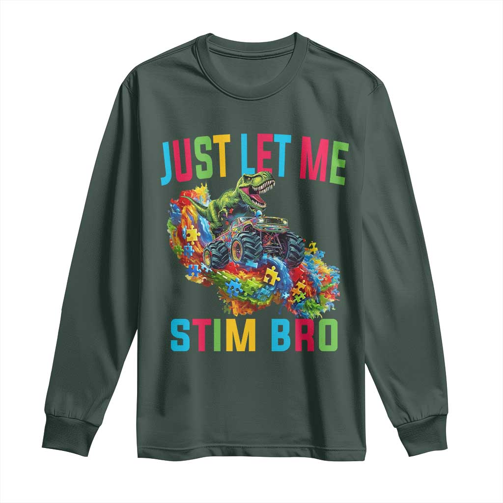 Autistic Dino Rex Driving Monster Truck Long Sleeve Shirt Autism Is My Superpower TS02 Dark Forest Green Print Your Wear