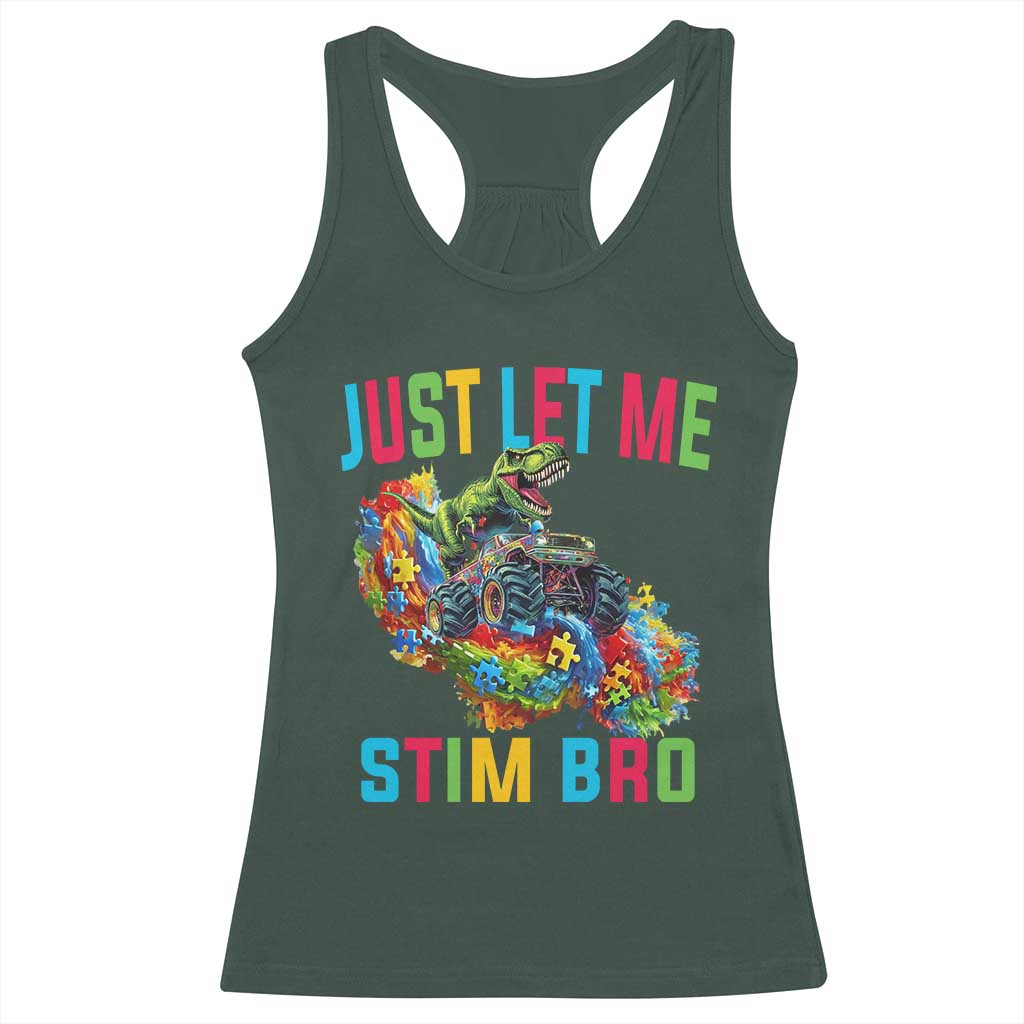 Autistic Dino Rex Driving Monster Truck Racerback Tank Top Autism Is My Superpower TS02 Dark Forest Green Print Your Wear