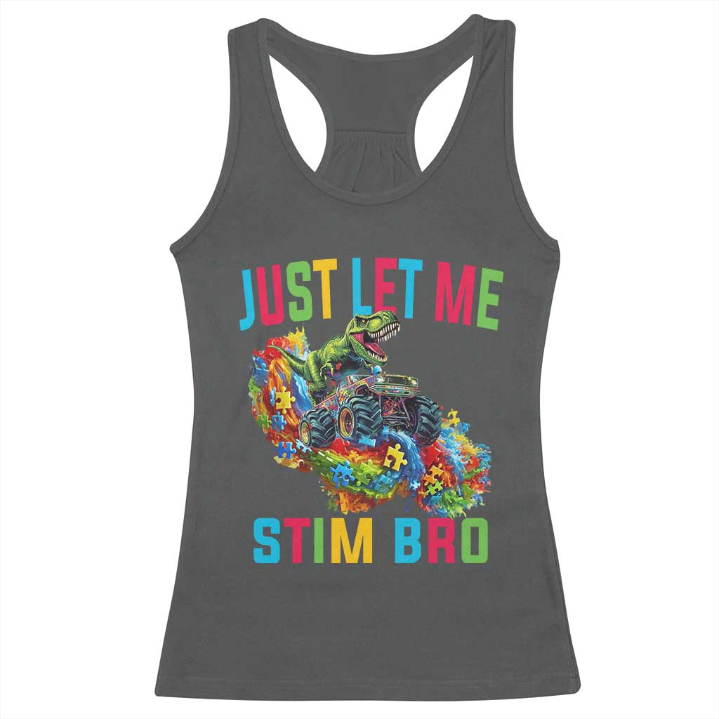 Autistic Dino Rex Driving Monster Truck Racerback Tank Top Autism Is My Superpower TS02 Dark Heather Print Your Wear