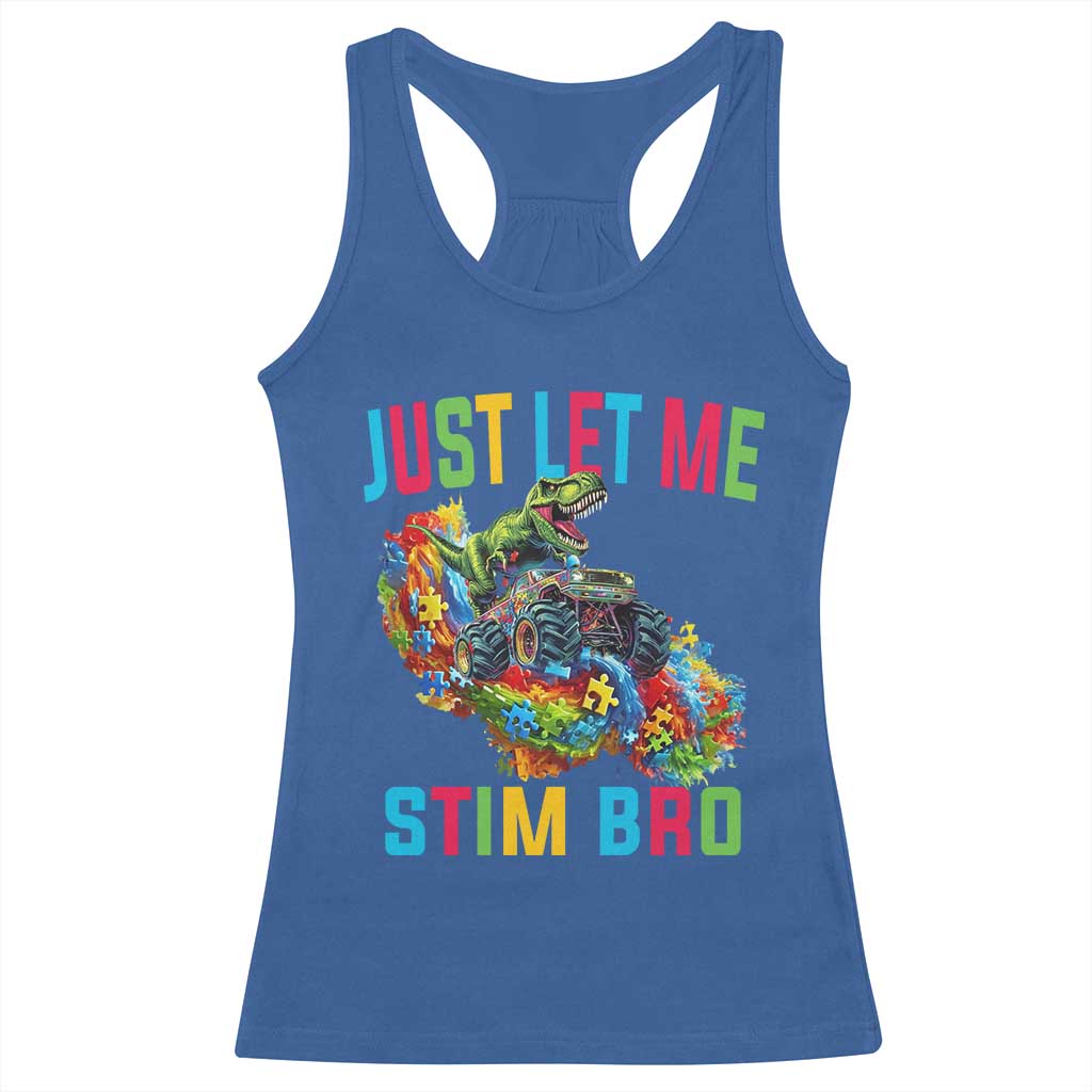 Autistic Dino Rex Driving Monster Truck Racerback Tank Top Autism Is My Superpower TS02 Royal Blue Print Your Wear