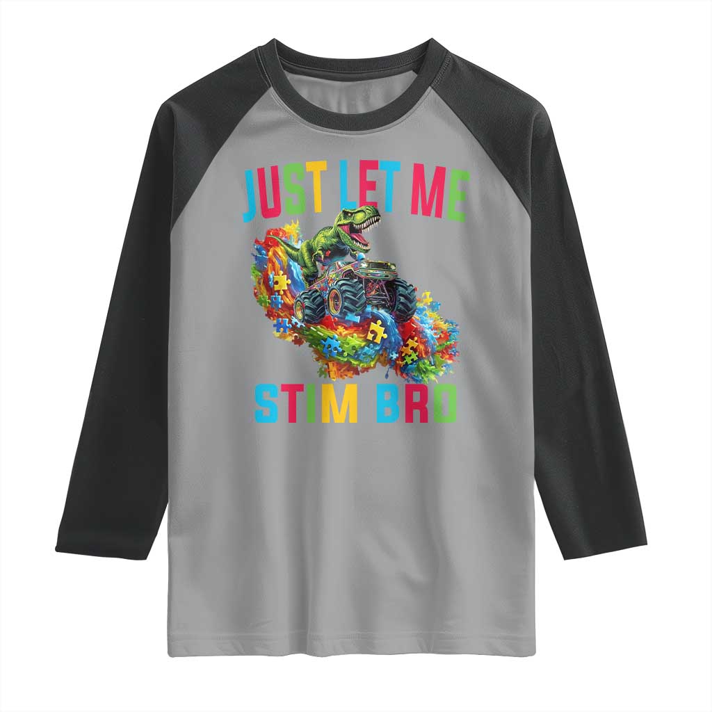 Autistic Dino Rex Driving Monster Truck Raglan Shirt Autism Is My Superpower TS02 Sport Gray Black Print Your Wear
