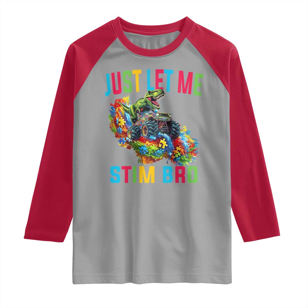 Autistic Dino Rex Driving Monster Truck Raglan Shirt Autism Is My Superpower TS02 Sport Gray Red Print Your Wear
