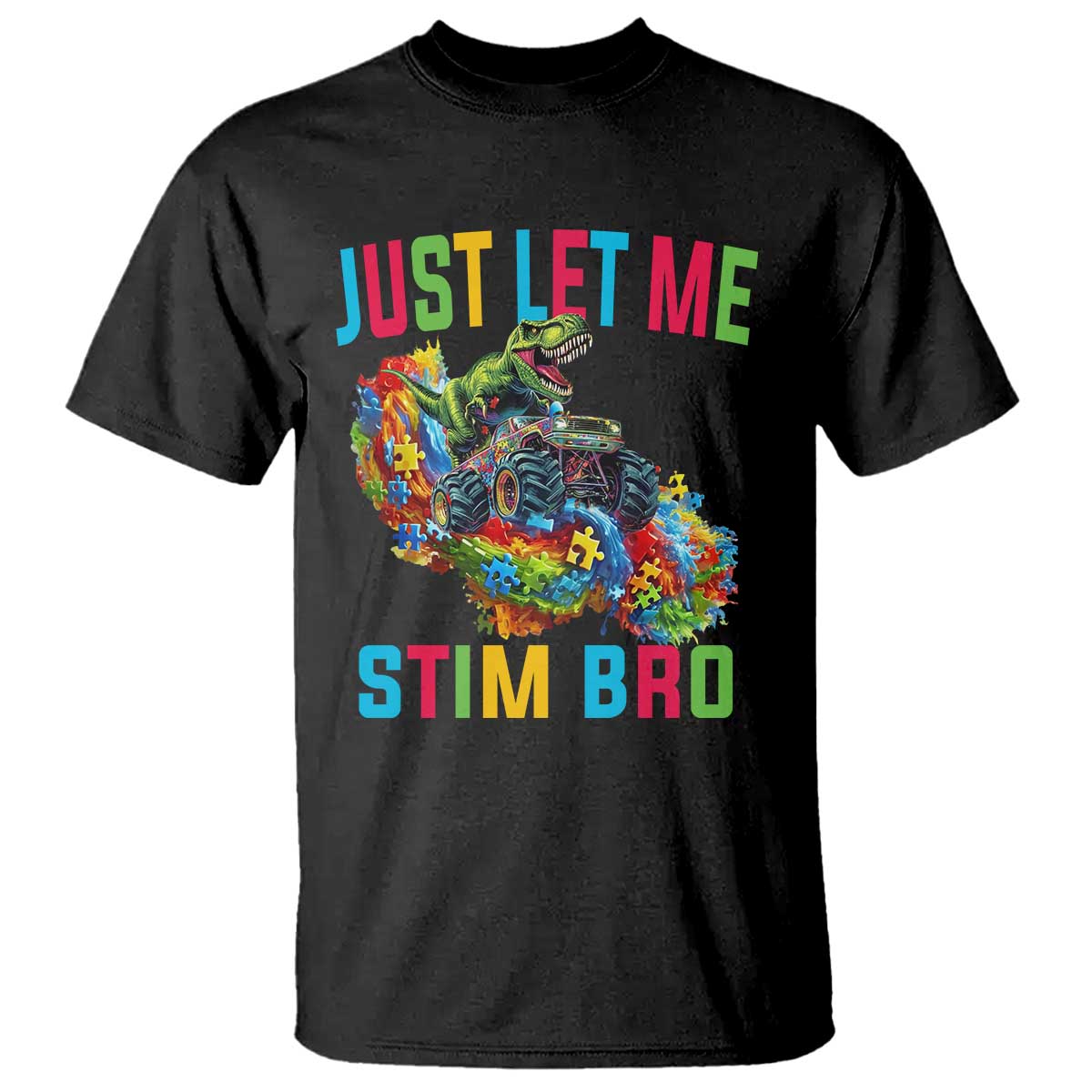 Autistic Dino Rex Driving Monster Truck T Shirt Autism Is My Superpower TS02 Black Print Your Wear