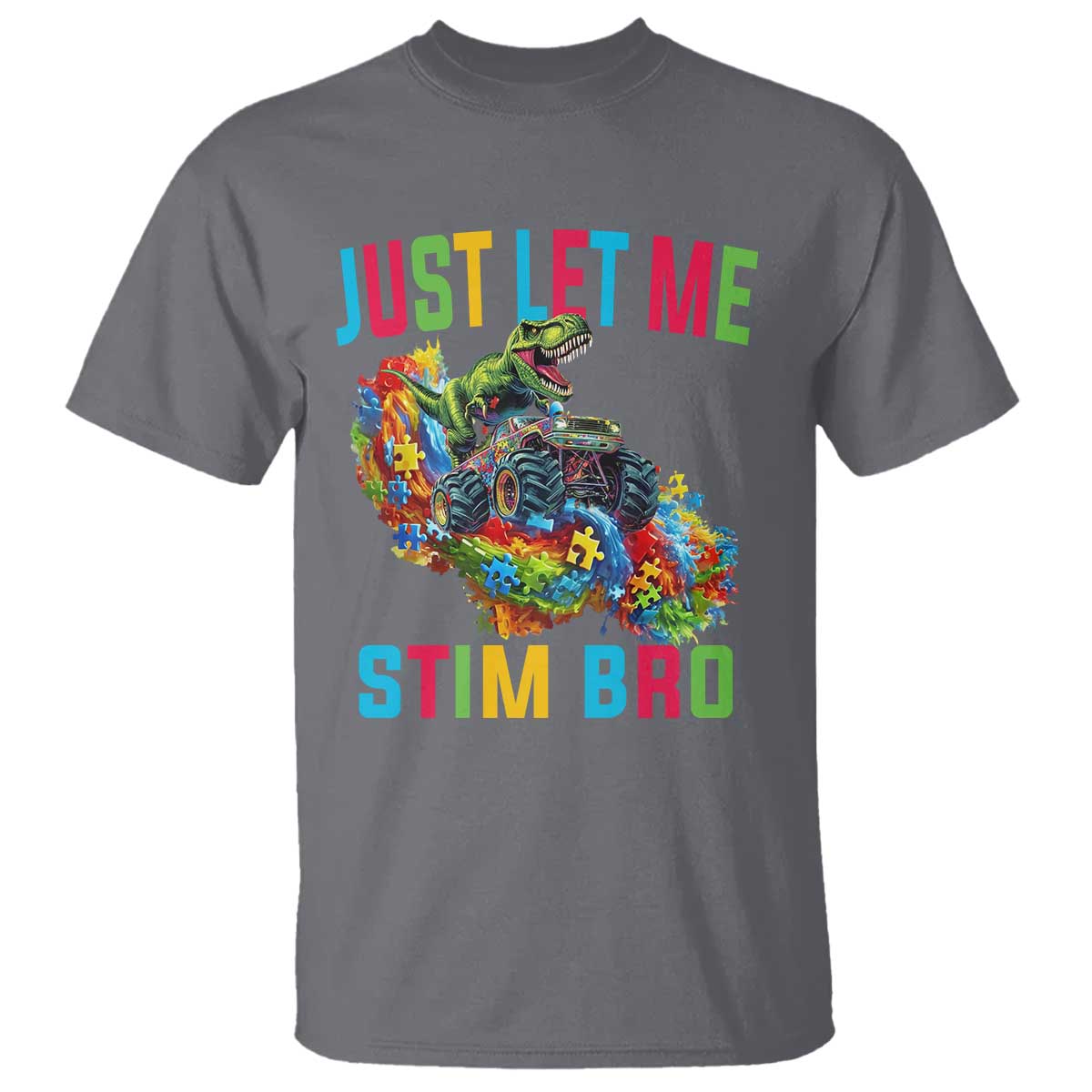 Autistic Dino Rex Driving Monster Truck T Shirt Autism Is My Superpower TS02 Charcoal Print Your Wear
