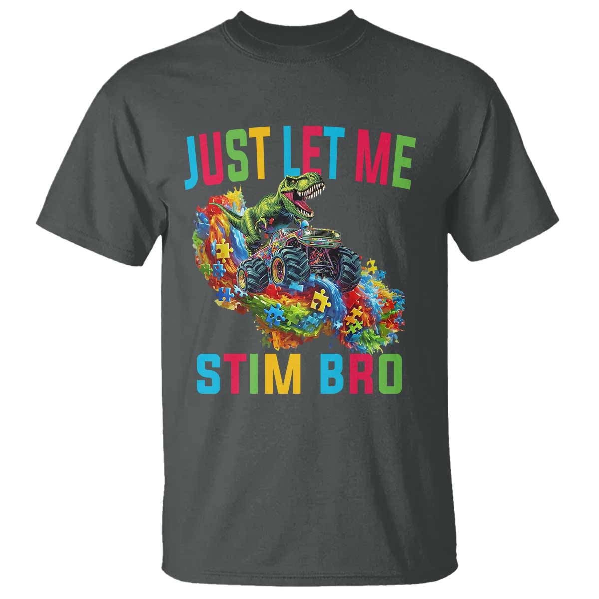 Autistic Dino Rex Driving Monster Truck T Shirt Autism Is My Superpower TS02 Dark Heather Print Your Wear