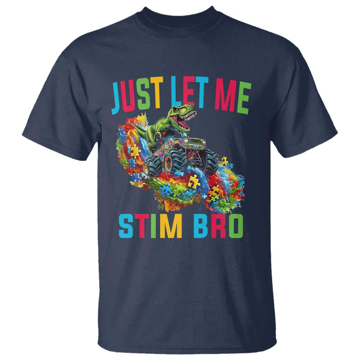 Autistic Dino Rex Driving Monster Truck T Shirt Autism Is My Superpower TS02 Navy Print Your Wear