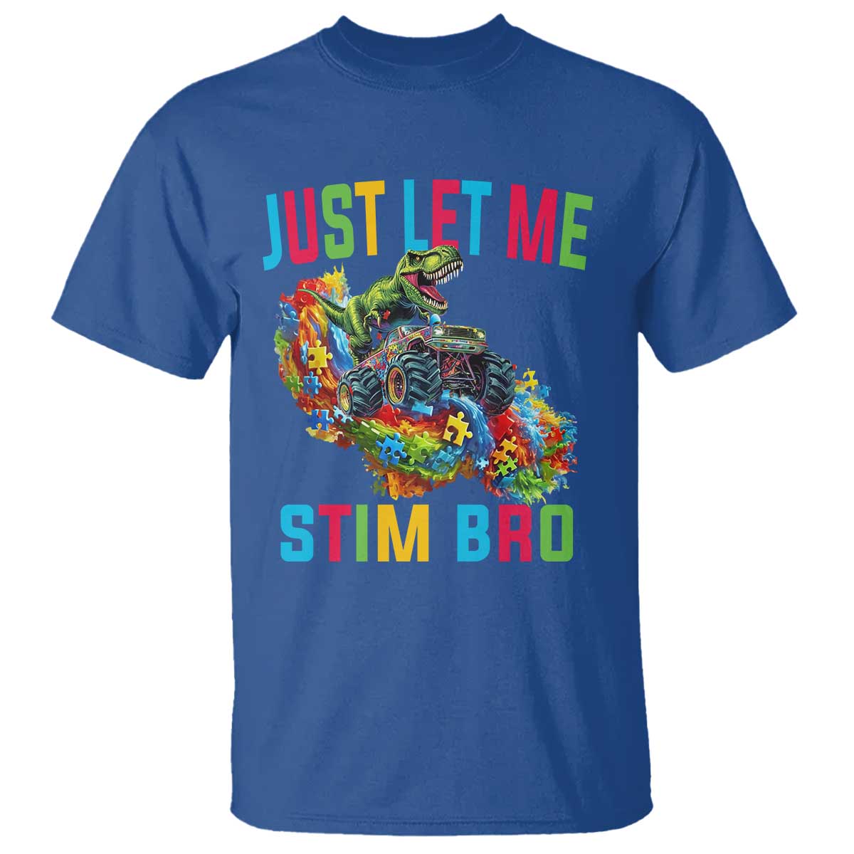 Autistic Dino Rex Driving Monster Truck T Shirt Autism Is My Superpower TS02 Royal Blue Print Your Wear