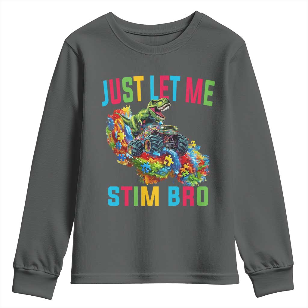 Autistic Dino Rex Driving Monster Truck Youth Sweatshirt Autism Is My Superpower TS02 Dark Heather Print Your Wear