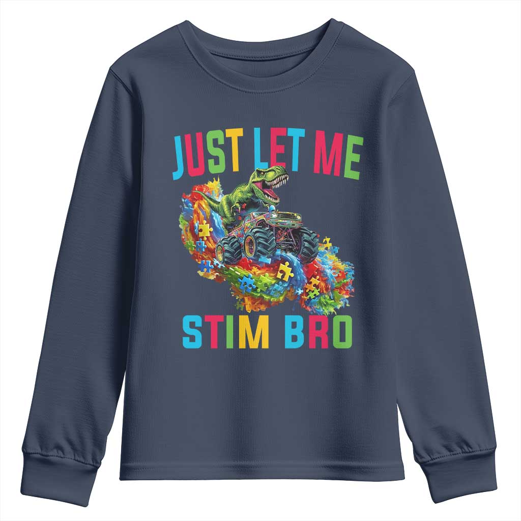 Autistic Dino Rex Driving Monster Truck Youth Sweatshirt Autism Is My Superpower TS02 Navy Print Your Wear