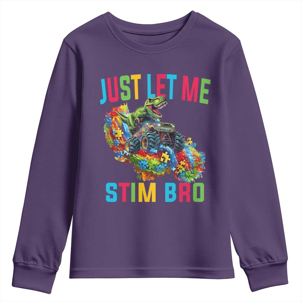 Autistic Dino Rex Driving Monster Truck Youth Sweatshirt Autism Is My Superpower TS02 Purple Print Your Wear