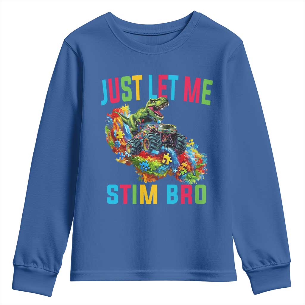 Autistic Dino Rex Driving Monster Truck Youth Sweatshirt Autism Is My Superpower TS02 Royal Blue Print Your Wear