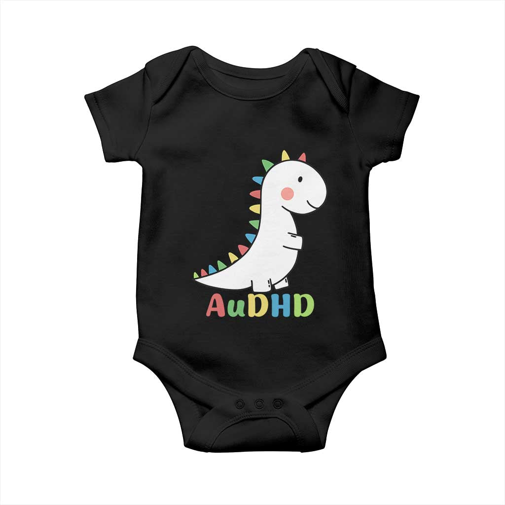 Cute Dinosaur AuDHD Baby Onesie ADHD Awareness TS02 Black Print Your Wear