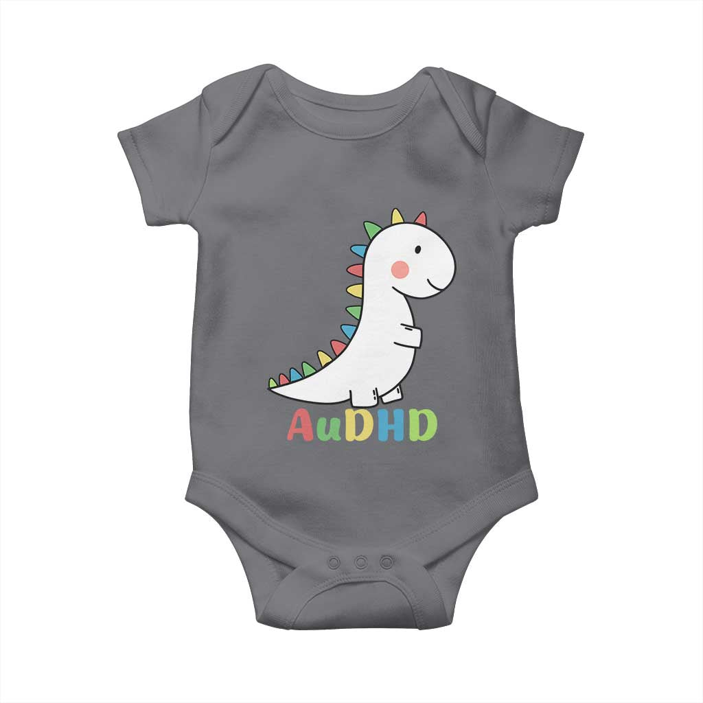 Cute Dinosaur AuDHD Baby Onesie ADHD Awareness TS02 Charcoal Print Your Wear
