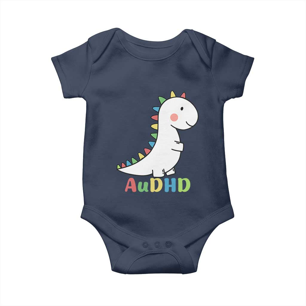 Cute Dinosaur AuDHD Baby Onesie ADHD Awareness TS02 Navy Print Your Wear