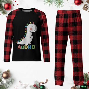 Cute Dinosaur AuDHD Plaid Pajama Set ADHD Awareness TS02 Buffalo Plaid Print Your Wear