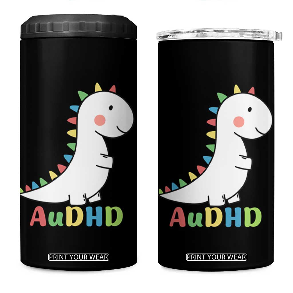 Cute Dinosaur AuDHD 4 in 1 Can Cooler Tumbler ADHD Awareness TS02 One Size: 16 oz Black Print Your Wear