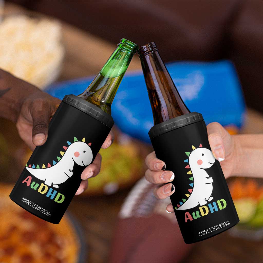 Cute Dinosaur AuDHD 4 in 1 Can Cooler Tumbler ADHD Awareness TS02 Print Your Wear