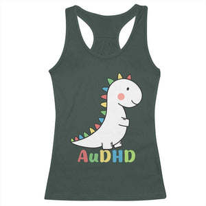 Cute Dinosaur AuDHD Racerback Tank Top ADHD Awareness TS02 Dark Forest Green Print Your Wear