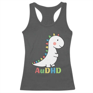 Cute Dinosaur AuDHD Racerback Tank Top ADHD Awareness TS02 Dark Heather Print Your Wear