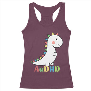 Cute Dinosaur AuDHD Racerback Tank Top ADHD Awareness TS02 Maroon Print Your Wear