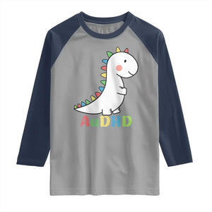 Cute Dinosaur AuDHD Raglan Shirt ADHD Awareness TS02 Sport Gray Navy Print Your Wear