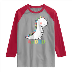 Cute Dinosaur AuDHD Raglan Shirt ADHD Awareness TS02 Sport Gray Red Print Your Wear