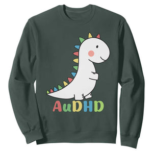 Cute Dinosaur AuDHD Sweatshirt ADHD Awareness TS02 Dark Forest Green Print Your Wear